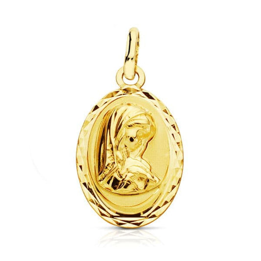 9K Medalla Oro Amarillo Virgen Niña Ligera 19X12 Mm