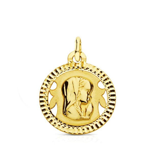 9K Medalla Oro Amarillo Virgen Niña Ligera 16 Mm