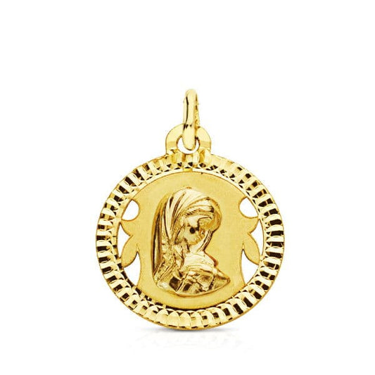 9K Medalla Oro Amarillo Virgen Niña Ligera 16 Mm