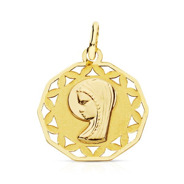 9K Medalla Oro Amarillo Virgen Niña Cerco Calado 16 Mm