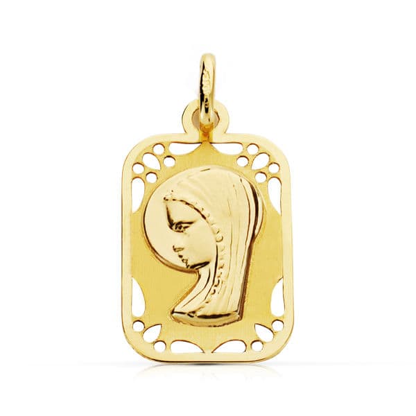 9K Medalla Oro Amarillo Virgen Niña Calada 16X11 Mm