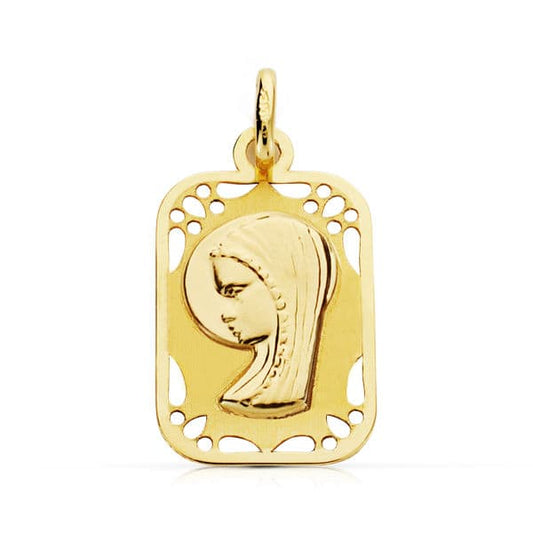 9K Medalla Oro Amarillo Virgen Niña Calada 16X11 Mm