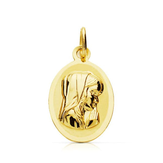 9K Medalla Oro Amarillo Virgen Niña 17X12 Mm