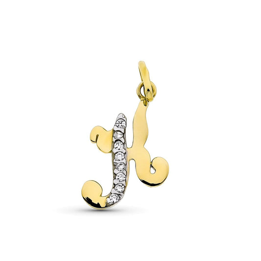 9K Colgante Letra H Con Circonita Oro Amarillo 15X12 Mm