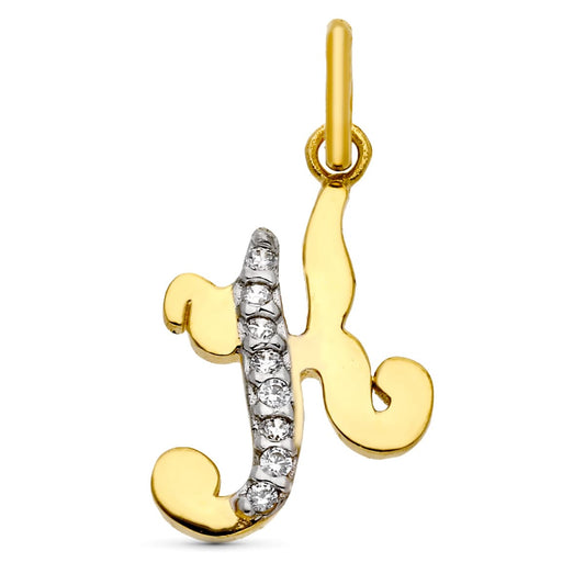 9K Colgante Letra K Con Circonita Oro Amarillo 15X12 Mm