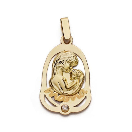 9K Colgante Oro Amarillo Madre Circonita 25X15Mm