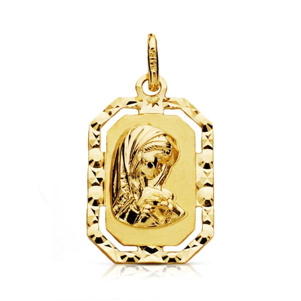 9K Medalla Oro Amarillo Virgen Niña 20X12 Mm