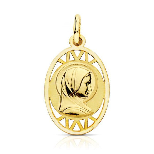 9K Medalla Oro Amarillo Virgen Francesa 19X13 Mm