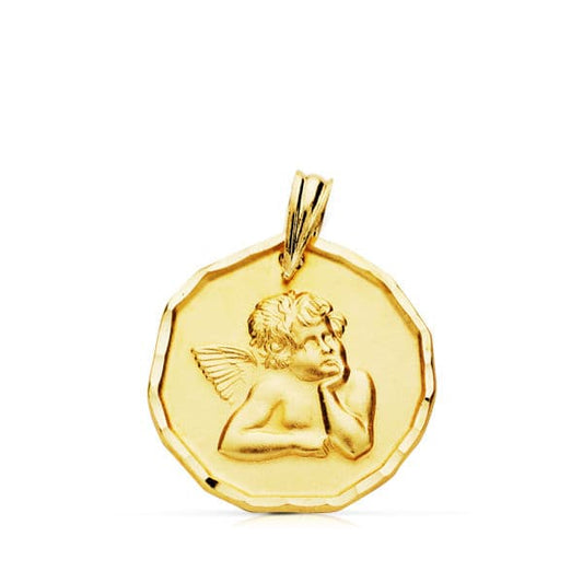 9K Medalla Oro Amarillo Angel Burlon 16 Mm Ligero