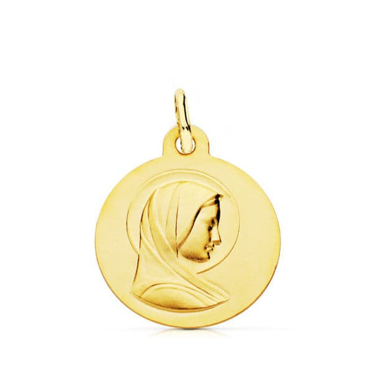 9K Medalla Oro Amarillo Maria Francesa 16 Mm Ligera
