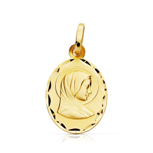 9K Medalla Oro Amarillo Redonda Virgen Maria En Oro Amarillo 19X11Mm