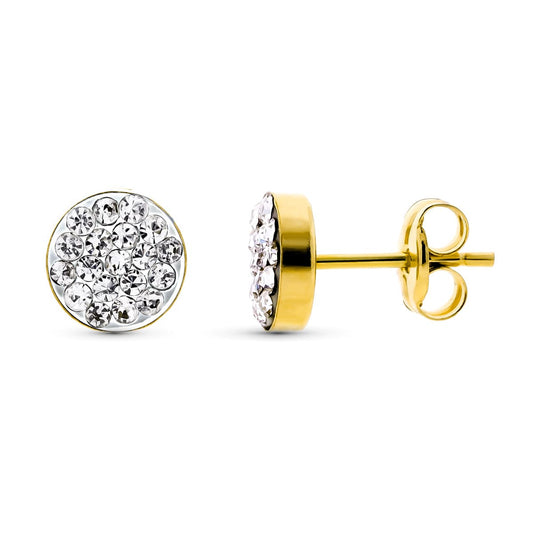 9K Pendientes Oro Amarillo Redondos Con Circonita 6 Mm Cierre Presion