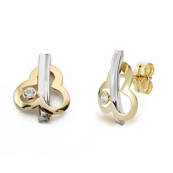 9K Pendientes Bicolor Circonita 12X9 Mm Cierre Presion