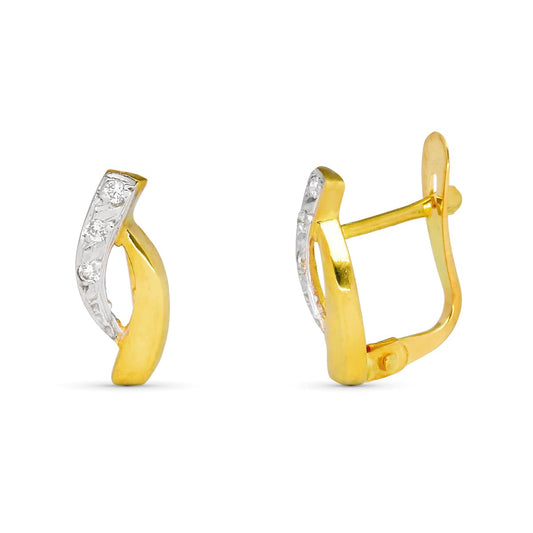 9K Pendientes Oro Bicolor Comunion Circonita 12X5 Mm Cierre Catalan