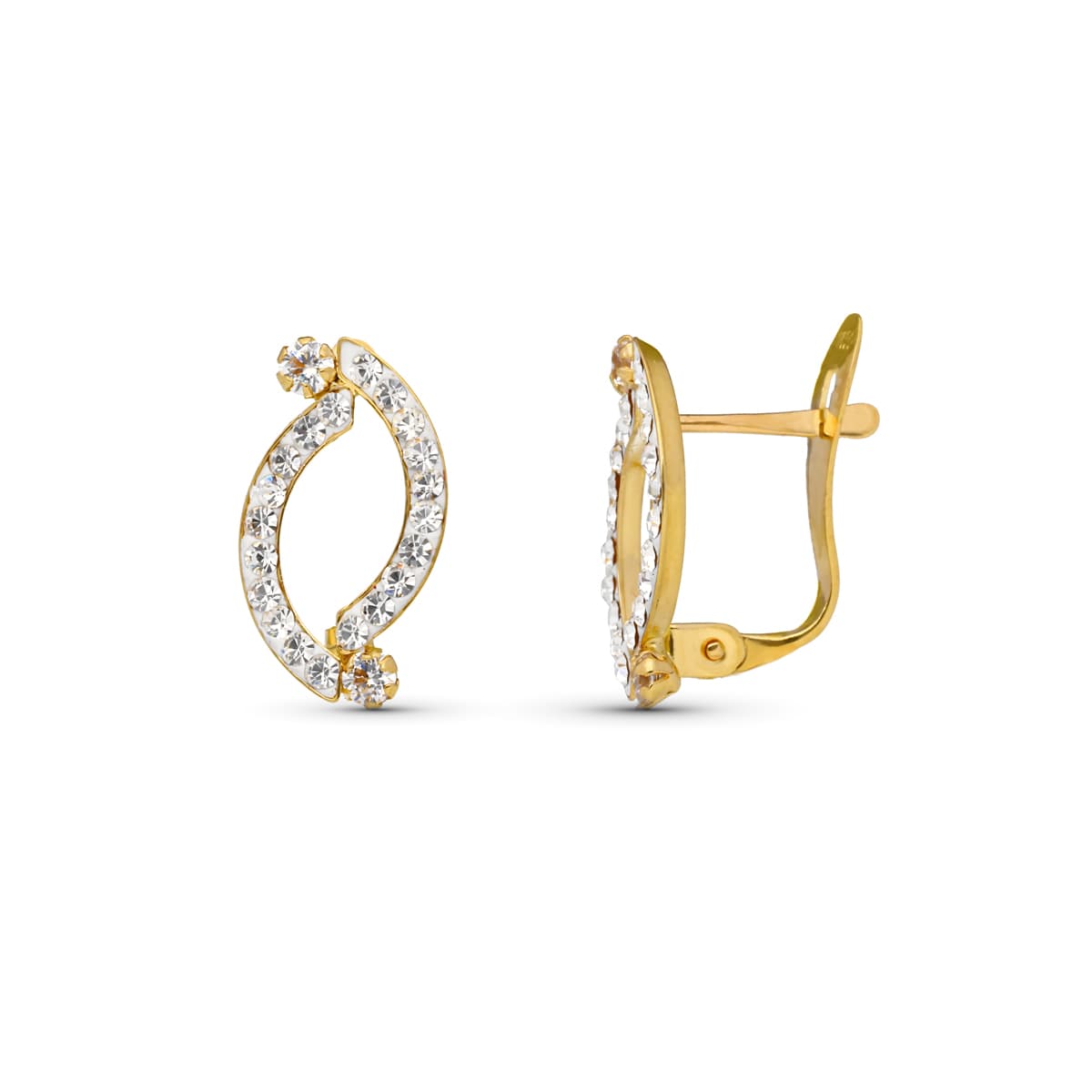 9K Pendientes Oro Amarillo Bandas Con Circonita 13X7 Mm Cierre Catalan
