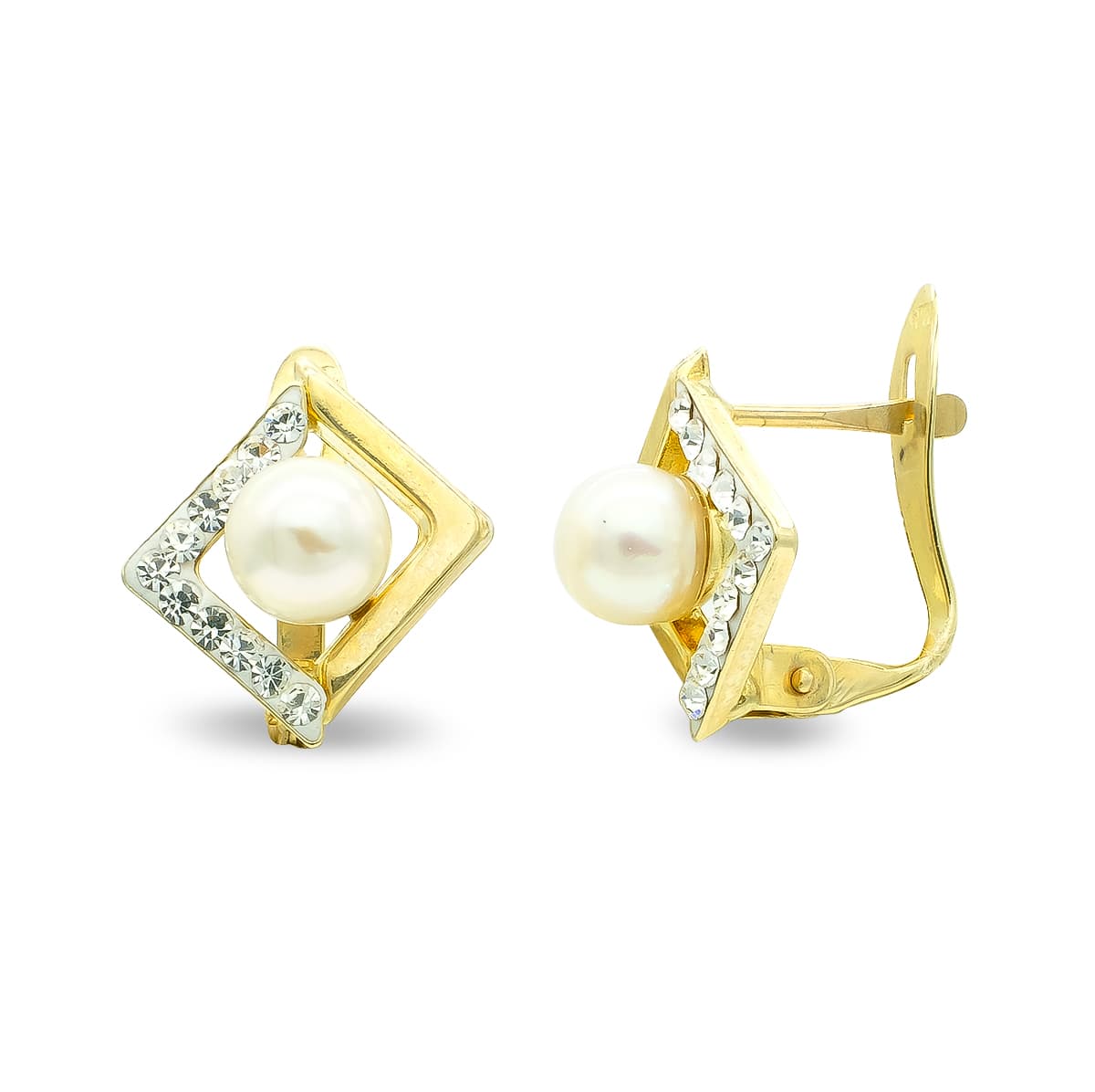 9K Pendientes Oro Bicolor Circonita 11X10 Mm Cierre Catalan