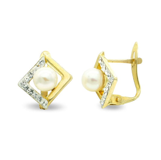 9K Pendientes Oro Bicolor Circonita 11X10 Mm Cierre Catalan