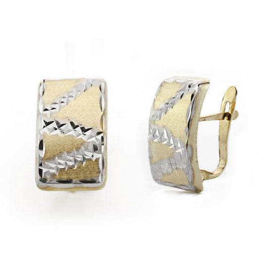 9K PENDIENTES ORO BICOLOR RECTANGULAR TALLADOS. MEDIDA: 15X9 MM CIERRE CATALAN
