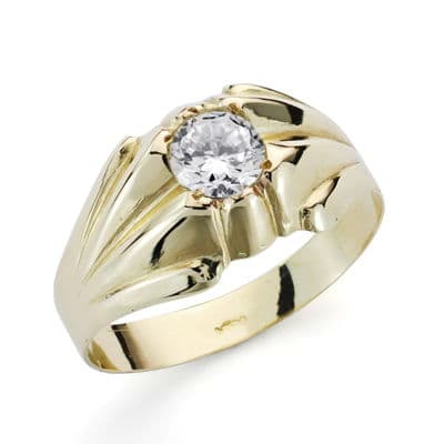 9K Solitario Oro Amarillo Hueco En Brillo Con Circonita De 5 Mm. Ancho: 10 Mm
