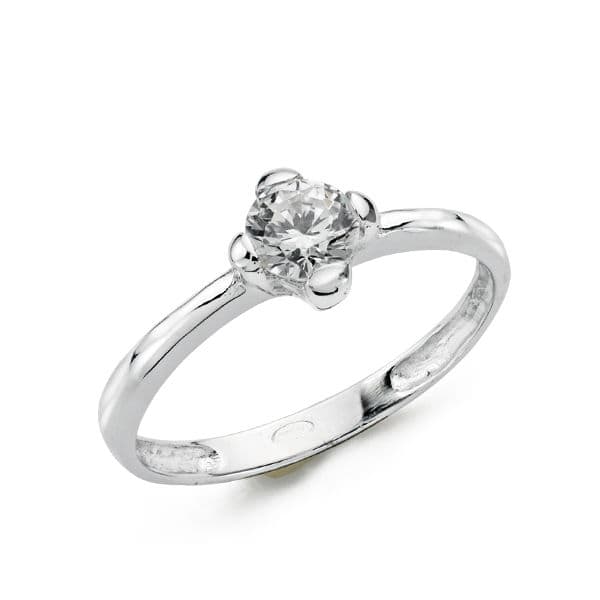 9K Solitario Oro Blanco Con Circonita En 4 Garras De 5Mm