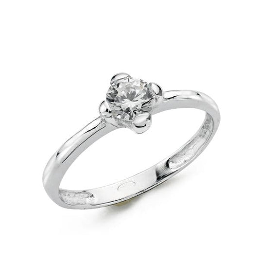 9K Solitario Oro Blanco Con Circonita En 4 Garras De 5Mm