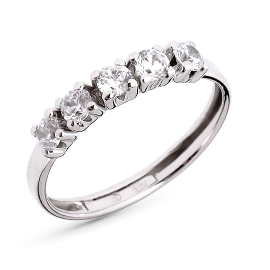 9K Sortija Quintillo Oro Blanco Con Circonitas En Garras De 3 Mm