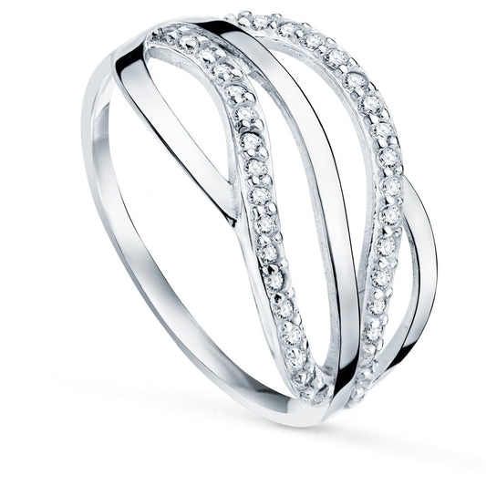 9K Sortija Oro Blanco Bandas Con Circonitas. Ancho: 10 Mm