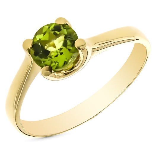 9K Solitario Oro Amarillo Olivina Natural 0,93 Qts. En Garras. Ancho: 6 Mm