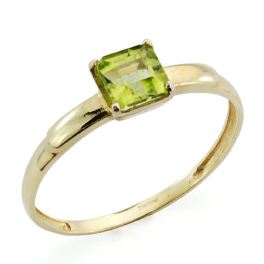 9K Solitario Oro Amarillo Olivina Cuadrada En Garras De 0,71 Qts. Ancho: 5 Mm