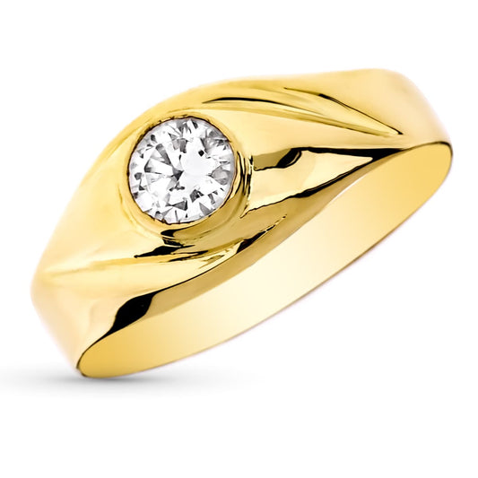 9K Solitario Oro Amarillo Cadete Con Circonita De 5 Mm. Ancho: 8,5 Mm