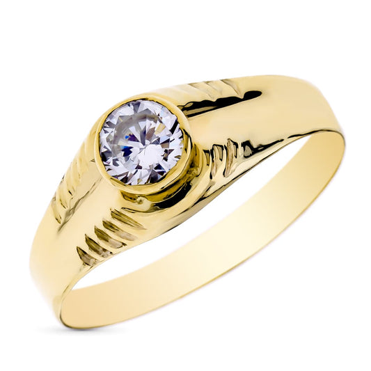 9K Solitario Oro Amarillo Cadete Con Circonita De 4 Mm. Ancho: 7 Mm