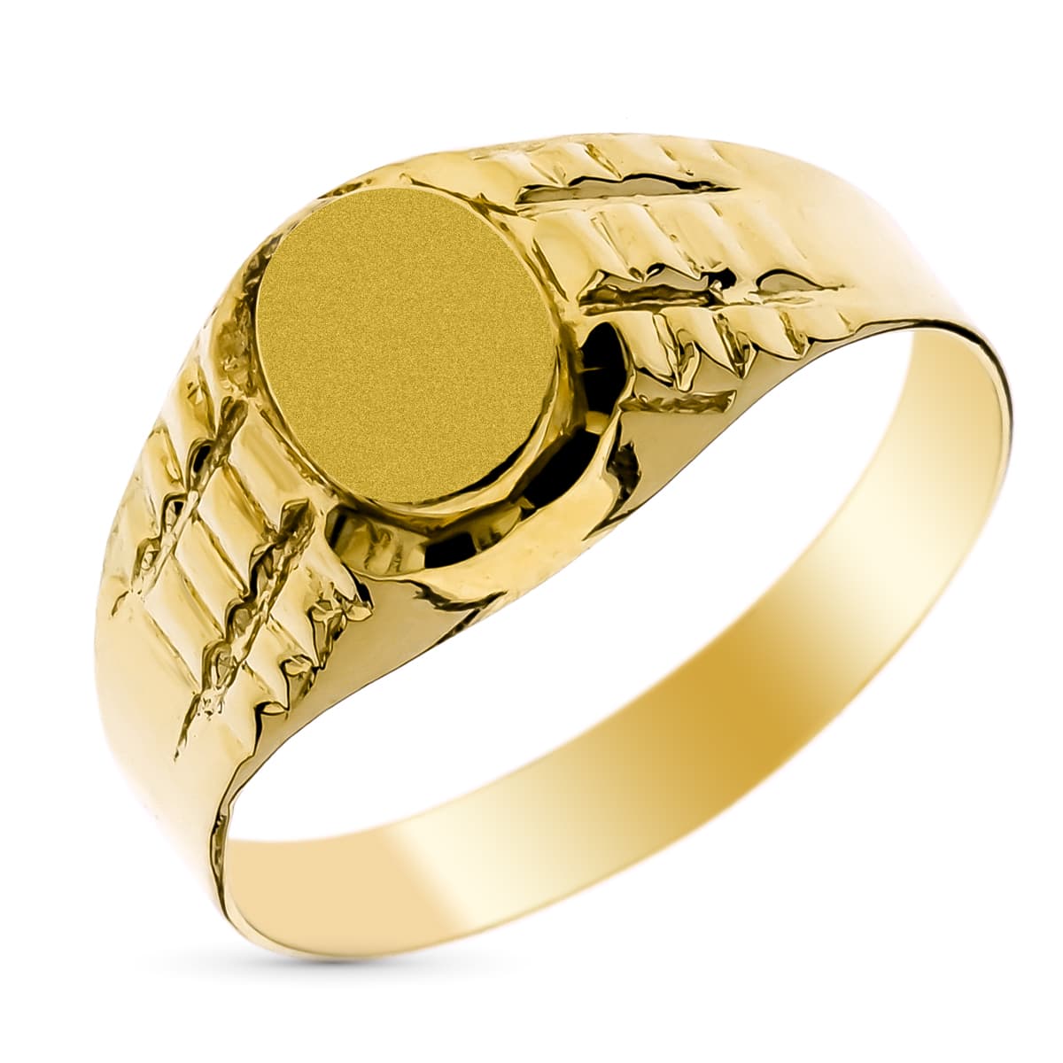 9K Sello Oro Amarillo Hueco Cadete Tallado. Zona De Grabado 8X6 Mm