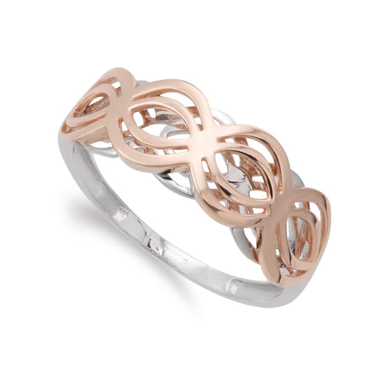 9K Sortija Oro Blanco Y Rosa Motivos Calados. Ancho: 7 Mm