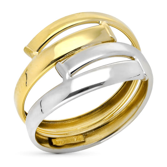 9K Sortija Oro Bicolor Doble Bandas En Brillo. Ancho: 14 Mm