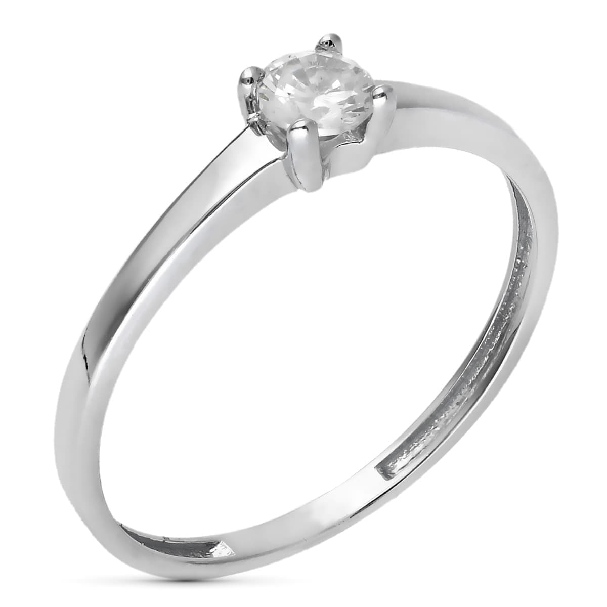 9K Solitario Oro Blanco Con Circonita De 4 Garras. Ancho: 4 Mm