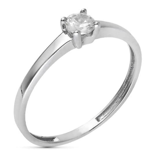 9K Solitario Oro Blanco Con Circonita De 4 Garras. Ancho: 4 Mm