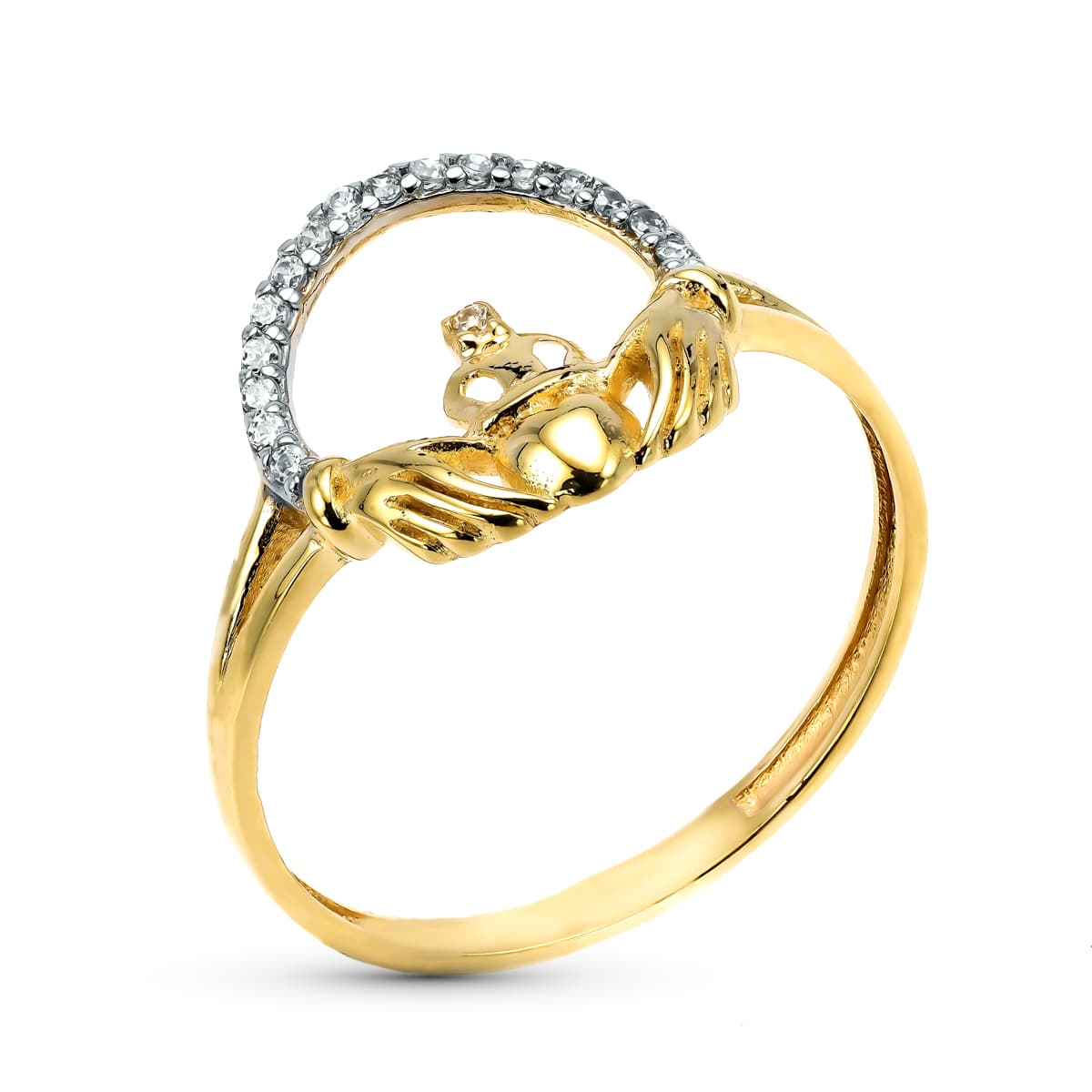 9K Sortija Oro Amarillo Cladagh Irlandes. Ancho: 12 Mm