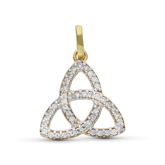 9K Colgante Oro Bicolor Trinity Con Circonitas. Medida: 16X17 Mm