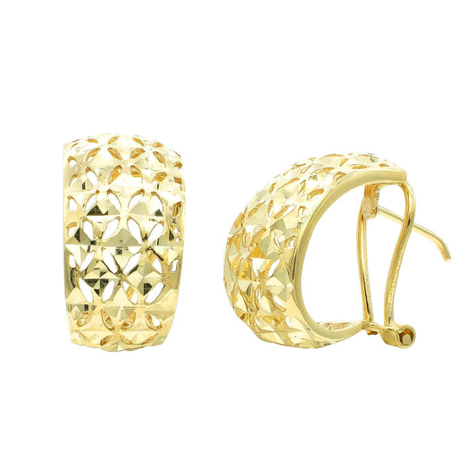 9K Pendientes Oro Amarillo Calados Tallados 17X10 Mm Cierre Omega