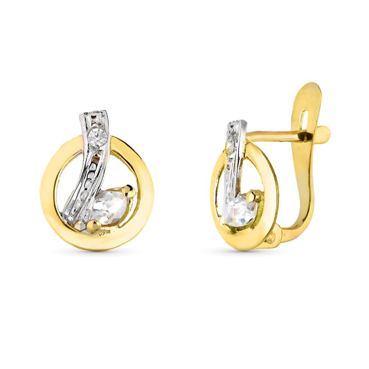 9K Pendientes Oro Bicolor Comunion Circonita 9X7 Mm Cierre Catalan
