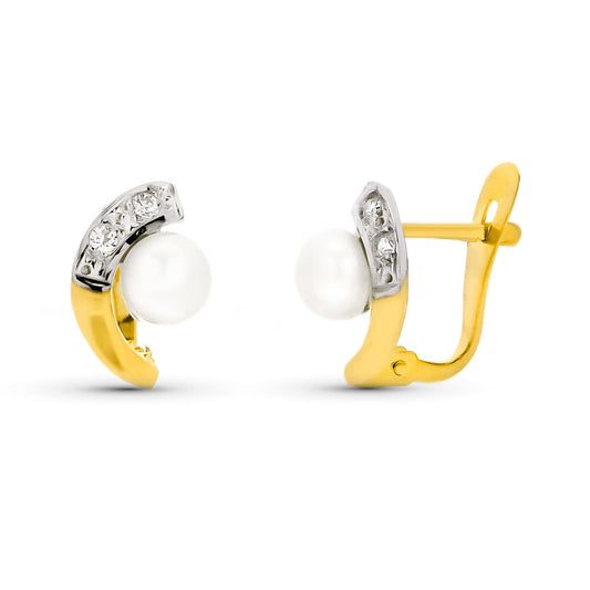 9K Pendientes Oro Amarillo Perla 10X6 Mm Cierre Catalan