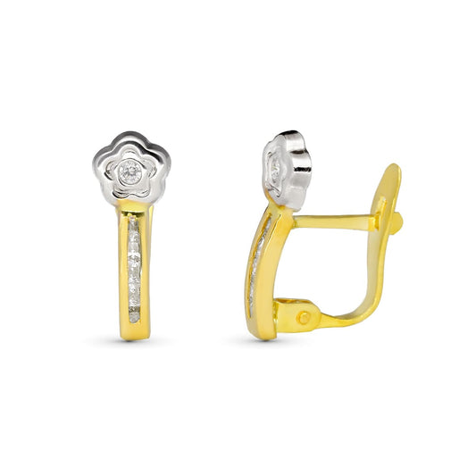 9K Pendientes Bicolor Comunion Banda Flor 14X5 Mm Catalan