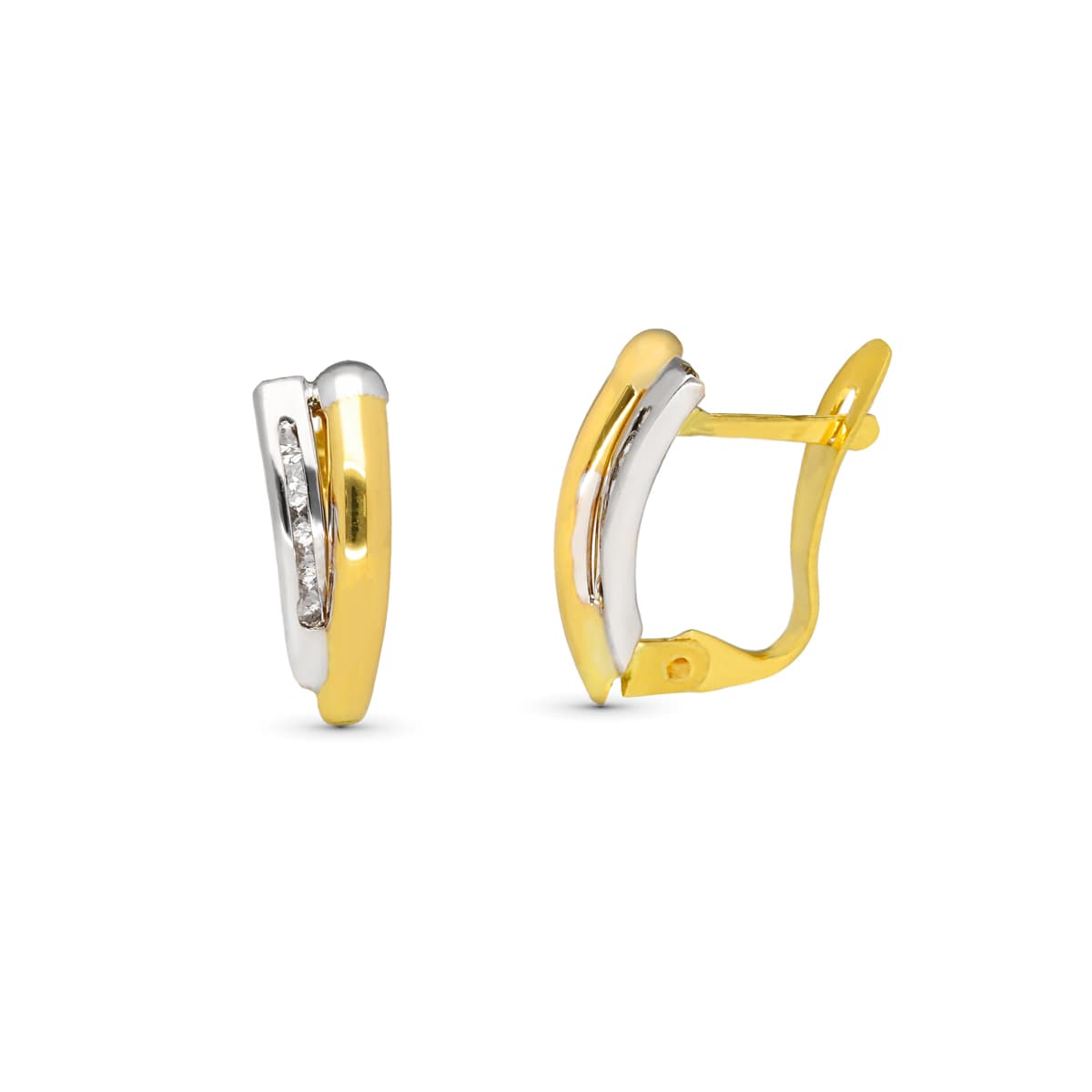 9K Pendientes Oro Amarillo Bicolor 13X5 Mm Cierre Catalan