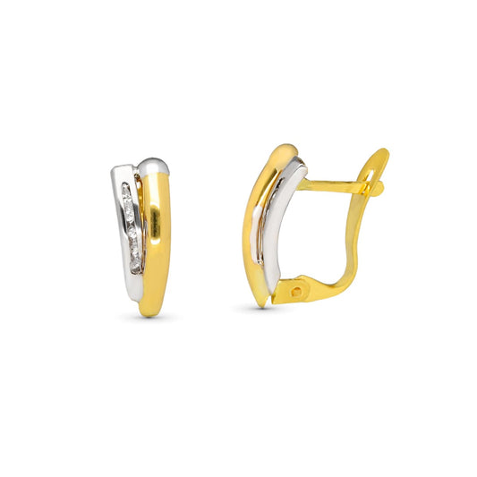 9K Pendientes Oro Amarillo Bicolor 13X5 Mm Cierre Catalan