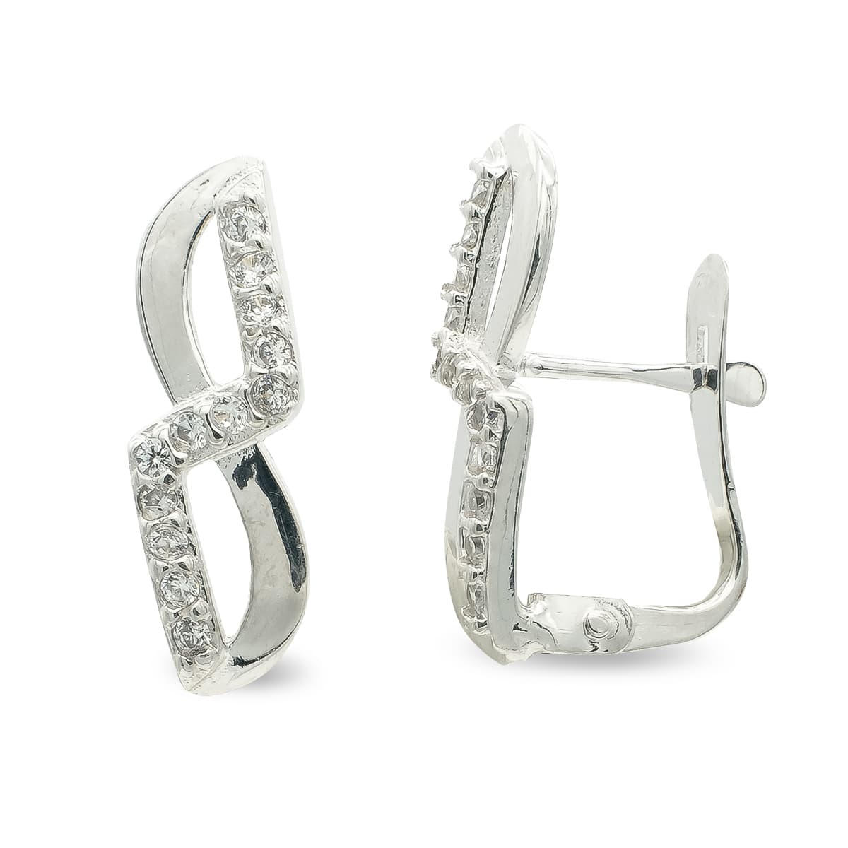9K Pendientes Oro Blanco Con Circonita 16X5 Mm Cierre Catalan