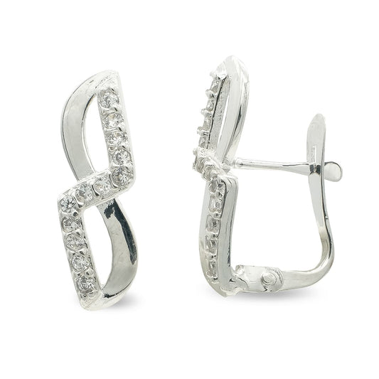 9K Pendientes Oro Blanco Con Circonita 16X5 Mm Cierre Catalan