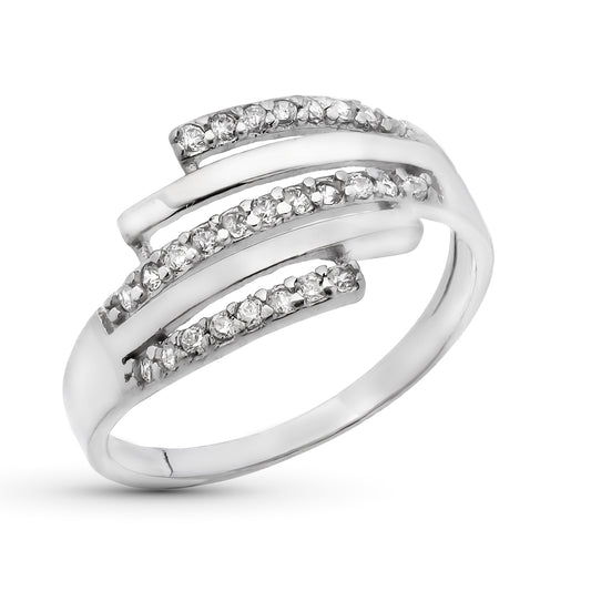 18K Sortija Oro Blanco Bandas Con Circonitas. Ancho: 11 Mm