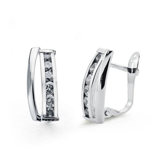 9K Pendientes Oro Blanco Circonita 15X5 Mm Cierre Catalan
