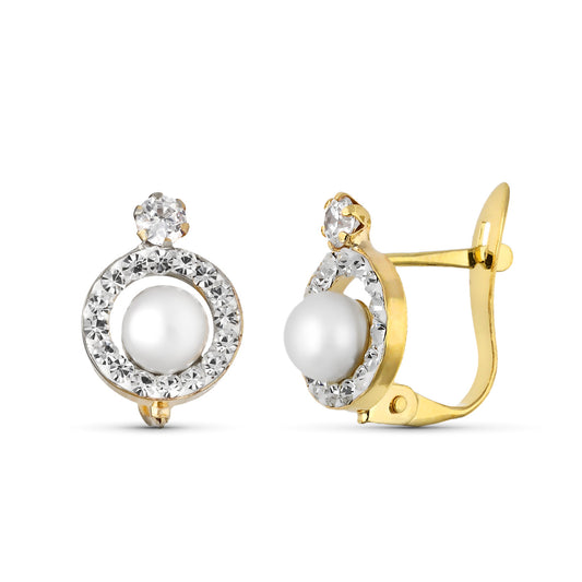 9K Pendientes Oro Amarillo Perla 10X8 Mm Cierre Catalan