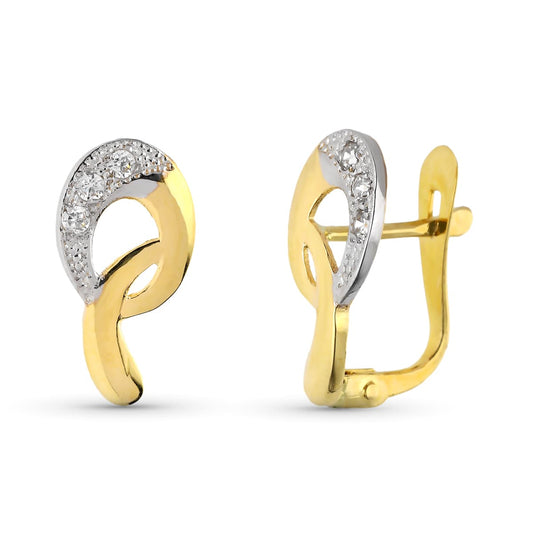 9K Pendientes Oro Bicolor Circonita 14X7 Mm Cierre Catalan